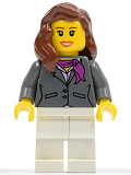 LEGO cty0187 Dark Bluish Gray Jacket with Magenta Scarf, White Legs, Reddish Brown Female Hair over Shoulder